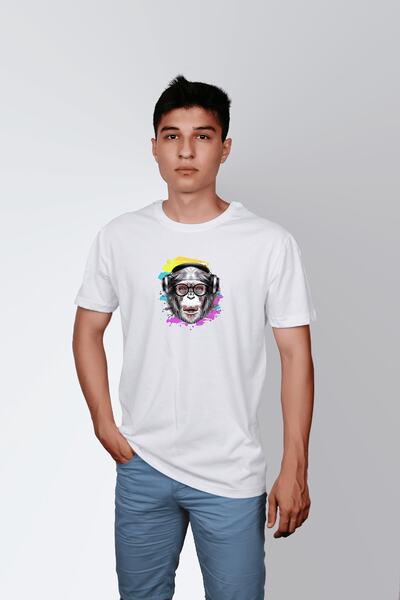 ErTaPassage Beli umetnički majmun Štampano muški T-shirt - T7402072