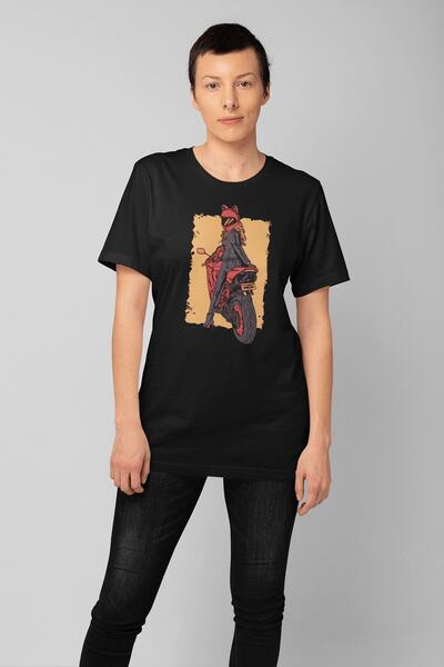 ErTaPassage Black Biker cu imprimeu Femei tricou - T8845817