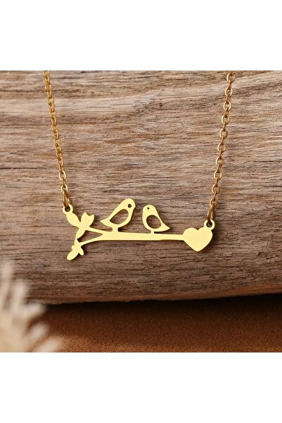 GÜMÜŞ 925k Çift Kuş Altın Kaplama Kolye