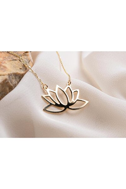 GÜMÜŞ 24 Ayar Has Altın Kaplama Lotus Çiçeği Kolye