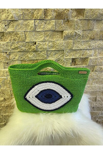 Gönülden Tasarım Evil Eye Bead Knitted Design Clutch Bag Geanta de seara Geanta Macrame 30x38cm