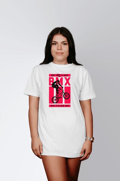 ErTaPassage Alb supradimensionat tricou - Bicicletă cu imprimeu , Femei, T751...