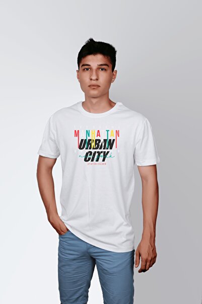 ErTaPassage Alb cu imprimeu Bărbați tricou - Scriere urbană, T1999738