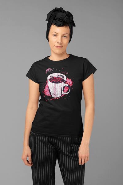 ErTaPassage Black Space Brown cu imprimeu supradimensionat Femei tricou - T19...