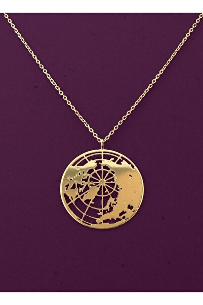 GÜMÜŞ 24 Ayar Has Altın Kaplama Dünya Küre Kolye