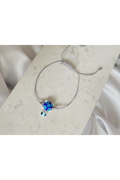 SWORDS CONCEPT Murano Glass Blue Turtle Adjustable Rope Bracelet