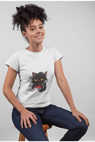 ErTaPassage Γυναικείο μπλουζάκι White Cat με τύπωμα - Grumpy, T5403525