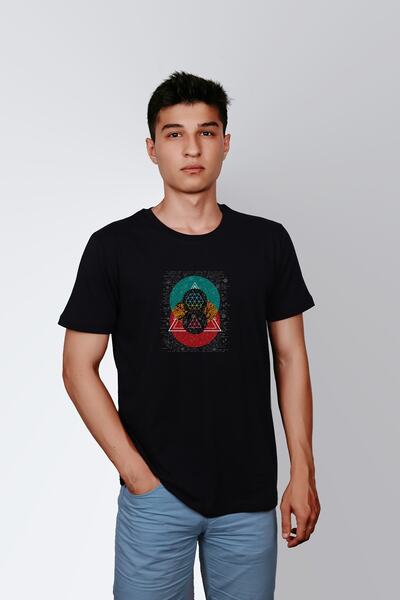 ErTaPassage Cerc geometric negru pentru bărbați cu imprimeu Standard tricou T...