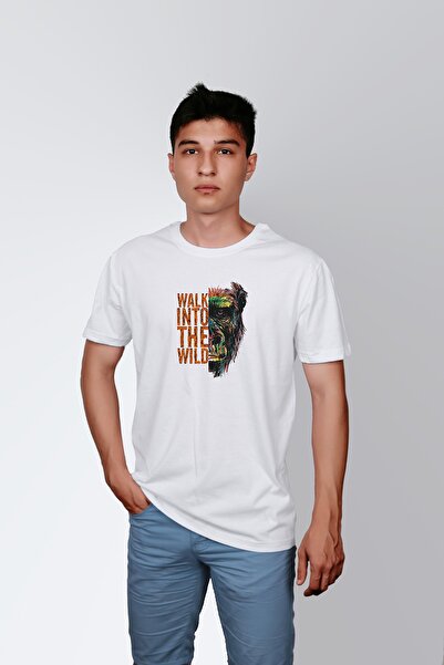ErTaPassage Mersul în natura sălbatică albă cu imprimeu bărbați tricou - T621...