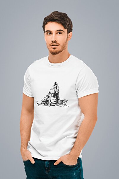 ErTaPassage Men's White Mountain Motorcycle Printed Standard T-Shirt t 6689192