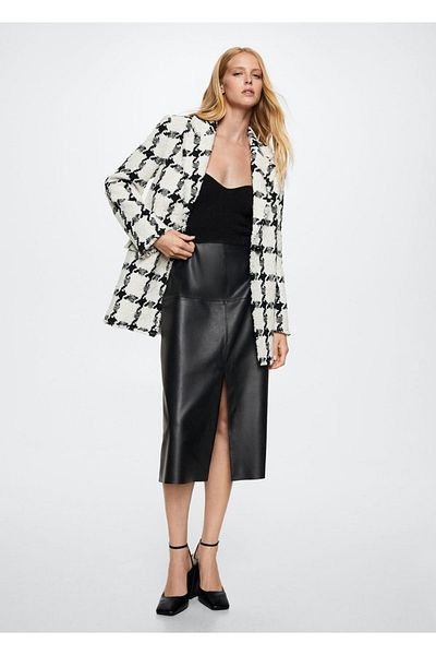 MANGO Woman Palton din tweed în carouri