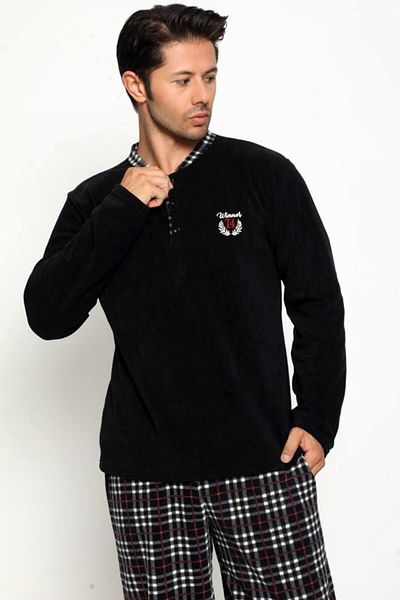 Pijamaevi Schwarzes bedrucktes Polar-Pyjama-Set für Herren von Winner