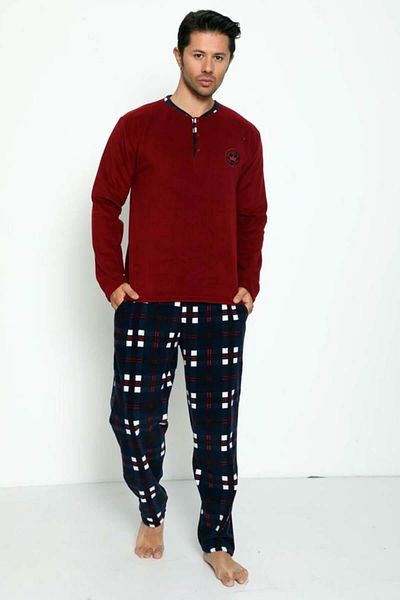 Pijamaevi Bedrucktes Polar-Pyjama-Set für Herren in Claret Red Department