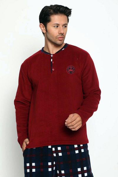 Pijamaevi Bedrucktes Polar-Pyjama-Set für Herren in Claret Red Department