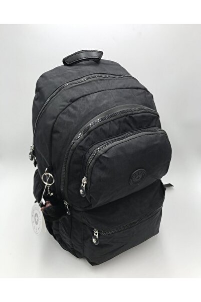DUOMİNO Crinkle Fabric Water Resistant Large Size Black Clinker Backpack