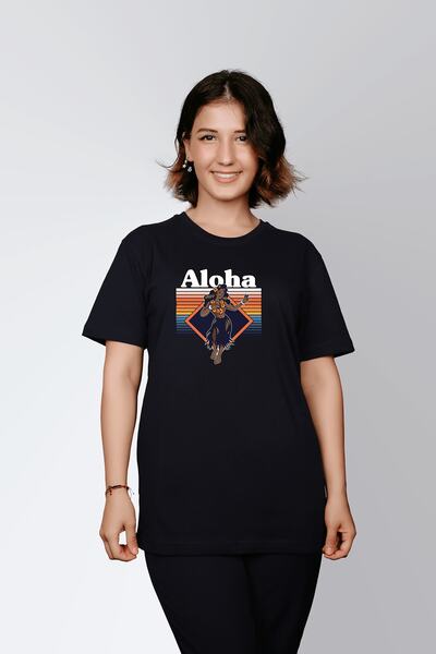 ErTaPassage Μαύρο γυναικείο μπλουζάκι Aloha με τύπωμα - T9758884