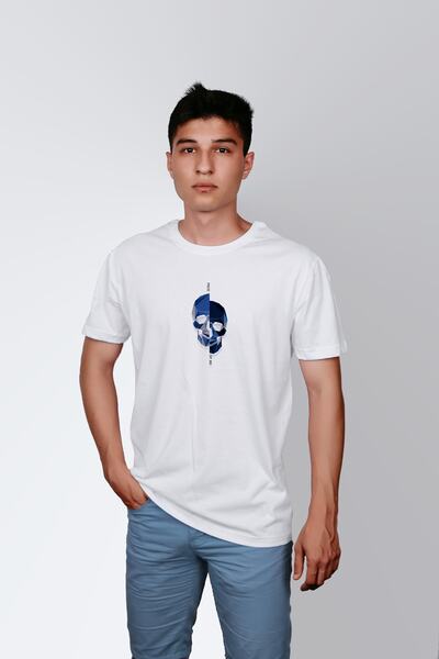 ErTaPassage Ανδρικό μπλουζάκι White Human Skull με τύπωμα Standard T5831347