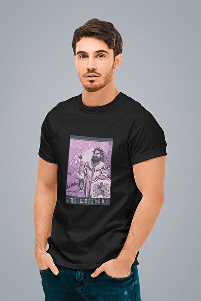 ErTaPassage Negru pentru bărbați Imparator Tarot cu imprimeu Standard tricou ...