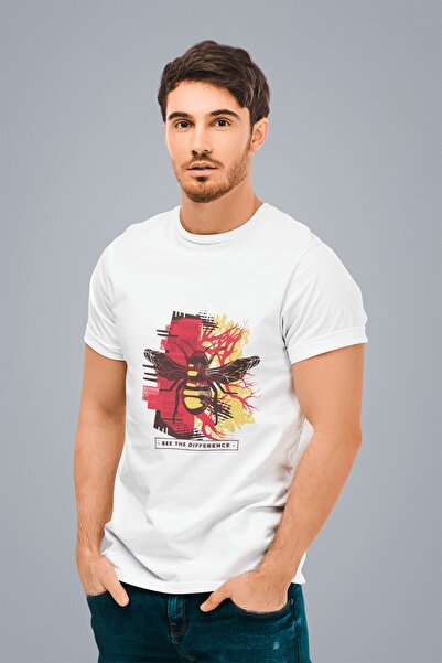 ErTaPassage Мъжка тениска с бял печат на пчела - T2405747