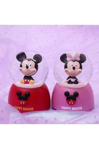 keyfim shop Mickey Mouse Işıklı Müzikli Püskürtmeli Büyük Boy Kar Küresi -pembe