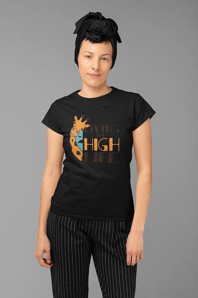 ErTaPassage Negru supradimensionat tricou - Imprimare amuzantă cu girafe, T56...