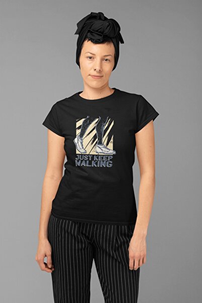 ErTaPassage Negru supradimensionat tricou - Continue Walking Print, T2443577