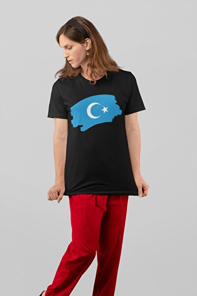 ErTaPassage Steagul negru Uygur cu imprimeu Femei tricou - T1862299