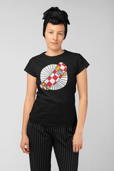 ErTaPassage Negru supradimensionat Skateboard cu imprimeu Femei tricou - T423...