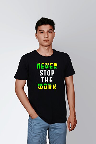 ErTaPassage Black cu imprimeu Erkek tricou - Textul Never Give Up, T5178060