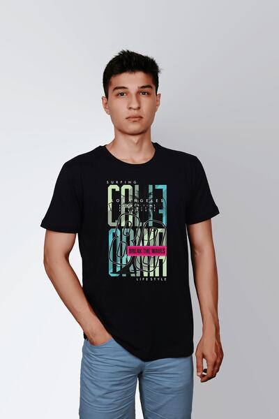 ErTaPassage Negru supradimensionat tricou - Break cu imprimeu , ondulat T8641361