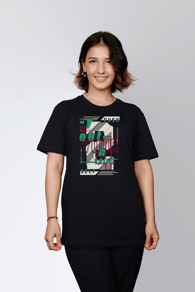 ErTaPassage Negru cu imprimeu Femeie tricou - Împinge-te înainte Scriat T3368517