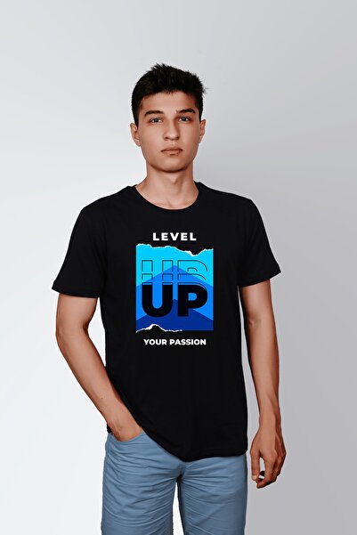 ErTaPassage Ανδρικό μπλουζάκι μαύρο Level Up με τύπωμα - T5034211