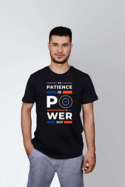 ErTaPassage Bărbați supradimensionat tricou - Negru, imprimare Patience is Po...