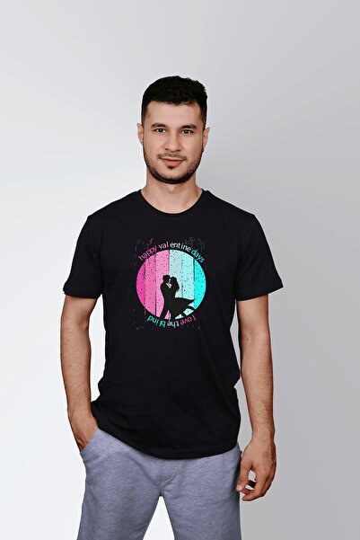 ErTaPassage Ανδρικό μπλουζάκι μαύρο Happy Valentine's Day με τύπωμα Standard ...