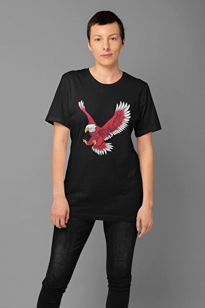 ErTaPassage Negru supradimensionat tricou - Vultur Negru cu imprimeu , T7091472