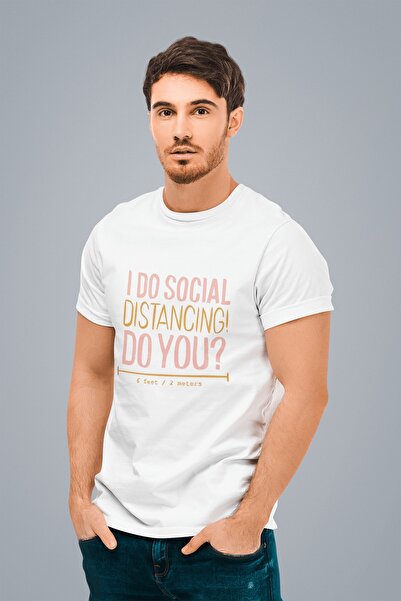 ErTaPassage Distanță socială albă cu imprimeu Bărbați tricou - T1314790