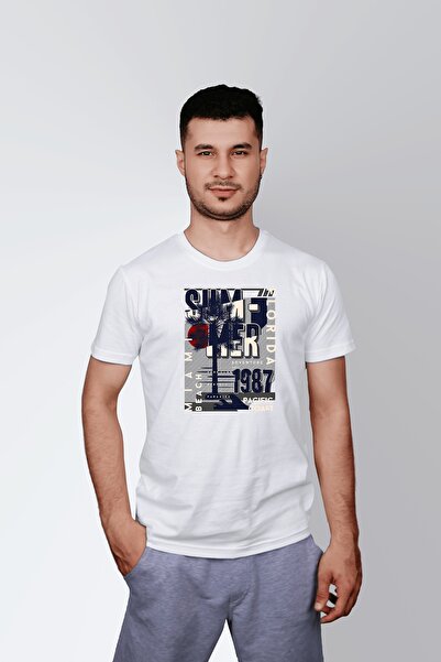 ErTaPassage Ανδρικό μπλουζάκι White Miami Beach με τύπωμα - T1071737