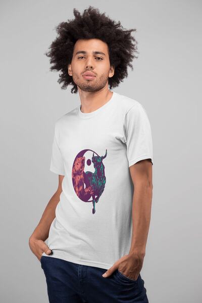 ErTaPassage Bărbat Urs cu taur alb cu imprimeu supradimensionat tricou T8879122