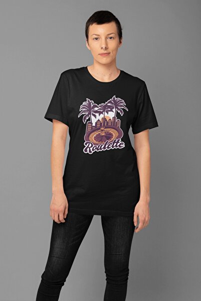 ErTaPassage Black Palm Rulet cu imprimeu Femei tricou - T4878616