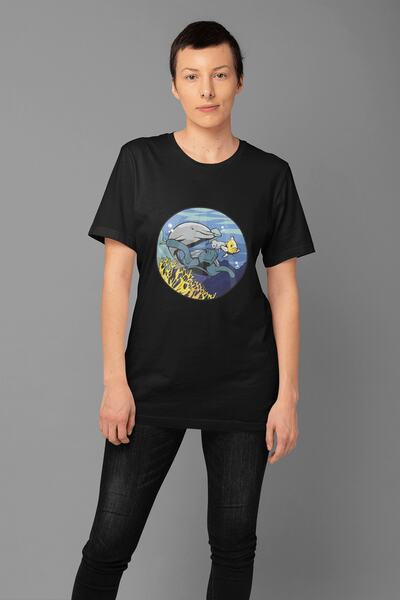 ErTaPassage Black Animal cu imprimeu Femeie tricou - Submarin T1250300