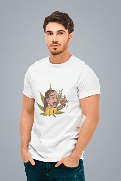 ErTaPassage Rastafari alb cu imprimeu pentru bărbați tricou - T751429