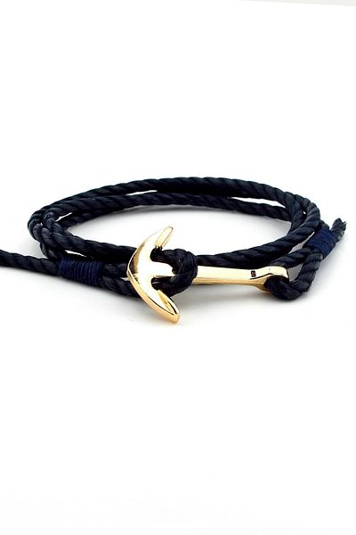 Solfera Navy Blue Rope Three Rows Yellow Anchor Sailor Men's Bracelet M023d