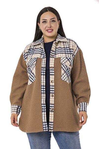 DISENTIS MODEST Cămașă jachetă de nurcă bleumarin de mărime mare, cu garnitură din țesătură de buche și lemne, piept acoperit și buzunare