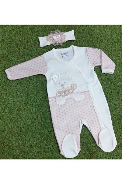 Sönmez Baby Sevimli Ayı Tüllü Penye Tulum Ve Saç Bandı Bebe Kız Takım