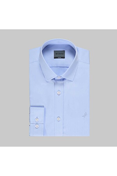 Sarar Interview Erkek Slim Fit Dokuma Koyu Mavi Gömlek