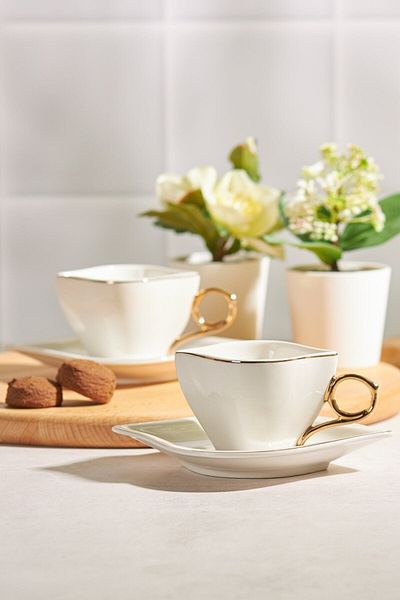 Emsan Endless Love Coffee Cup Set for 2 Persons White Gold 100 ml