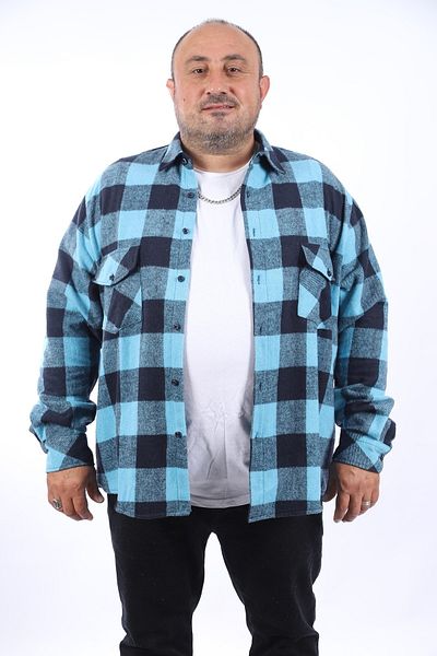MocGrande Cămașă de lumberjack cu clapă cu buzunare dublu model 22214-albastru