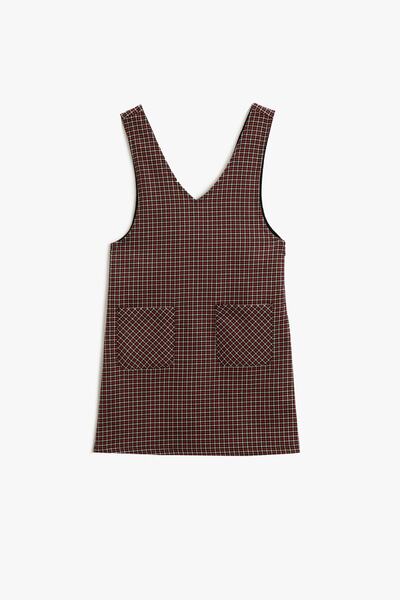 Koton Schwarzes kariertes Mädchenkleid 3WKG80036AW