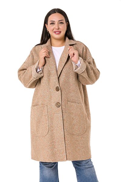 DISENTIS MODEST Plus Size - Glitter Mink Oversize μπουφάν με χαμηλά μανίκια και τσέπες για τσάντα