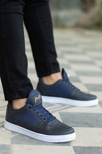 BOUIS Men's Navy Blue Lace-Up Flat Sole Leather Comfortable Casual Shoes Soft Inner Lining Stylish Design